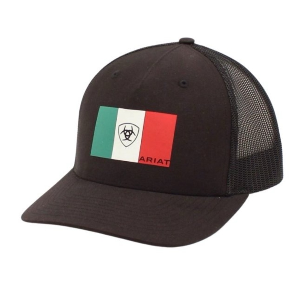 Ariat Black and Green Trucker Hat with Curved Bill